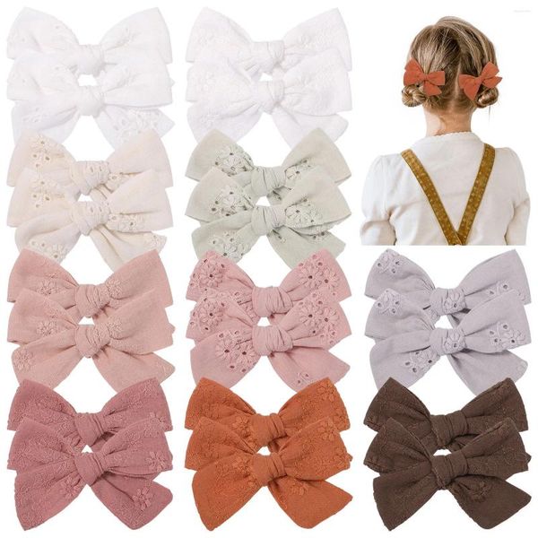 Acessórios de cabelo para crianças headwear meninas princesa tecido de algodão puro oco bordado arco nó clipe par borboleta