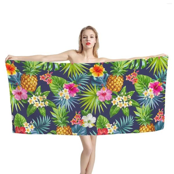 Asciugamano Asciugamani da spiaggia in microfibra per bagno per adulti Ananas tropicale Hawaii Stampa 3D assorbente Tappetino da yoga da viaggio ad asciugatura rapida