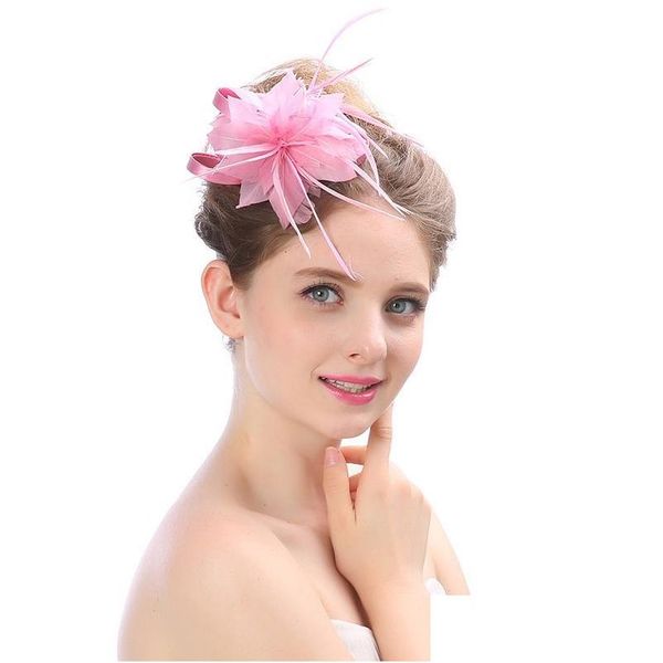 Accessori per capelli Cappelli da sposa europei americani Cappelli eleganti da donna in piume britanniche Forcina da donna Banchetto da sposa Pografia Puntelli Copricapo Goccia Dhfx0