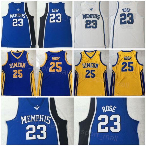 College Basketball 23 Derrick Rose Jersey 25 Simeon Career Academy High School Lila Blau Gelb Weiß Teamfarbe Genähte Universität für Sportfans Shirt NCAA