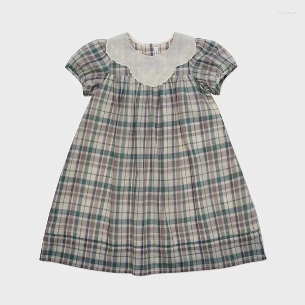 Vestidos de menina roupas de meninas de bebê vestido infantil lapelas bordadas doce manga curta