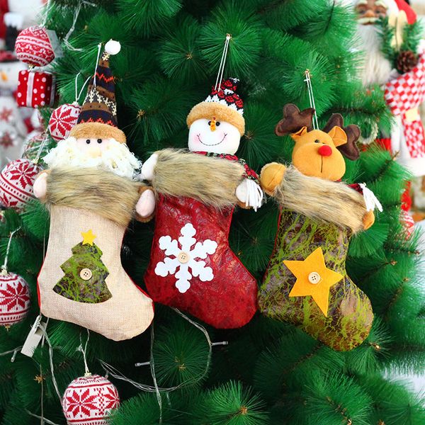 Decorazioni natalizie Calza soffice in tessuto di pelle Borsa regalo per calze natalizie Borsa per caramelle Ciondolo per albero di Natale Decorazioni natalizie