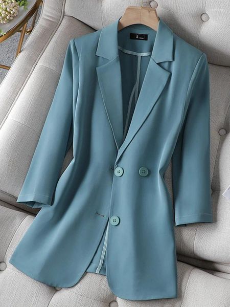 Kadınlar Moda Moda Düz Renk Tek Göğüslü Blazer Ceket Kadınlar Ofis Üç Çeyrek Katlar Kadın 2023 Sonbahar Y800