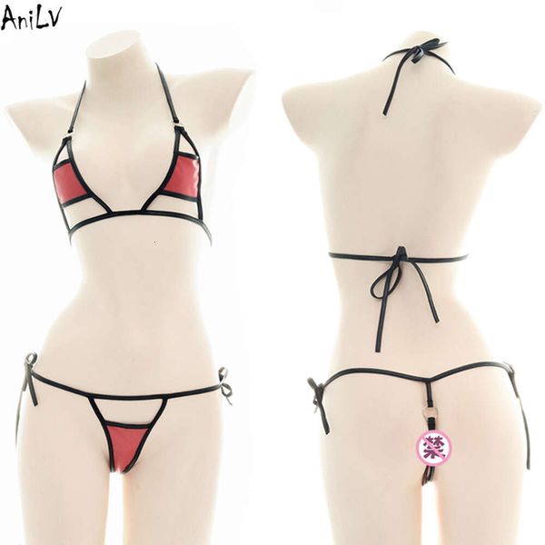 Ani Beach Girl Roter Leder Bikini Badeanzug Swimear Kostüm Damen Heiße Dreipunkt-Dessous Pamas Cosplay Cosplay