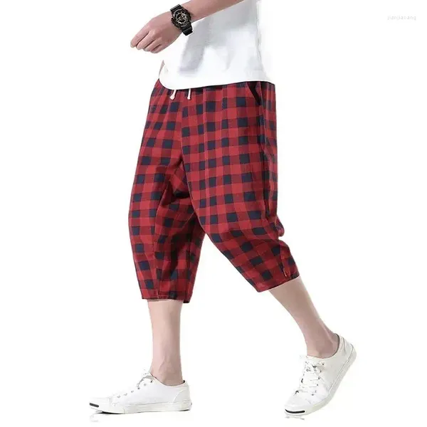 Männer Shorts 2023 Sommer Stil Casual Einfarbig Capris Lose Leggings Jugend Fünf Teil Beachwear Plaid