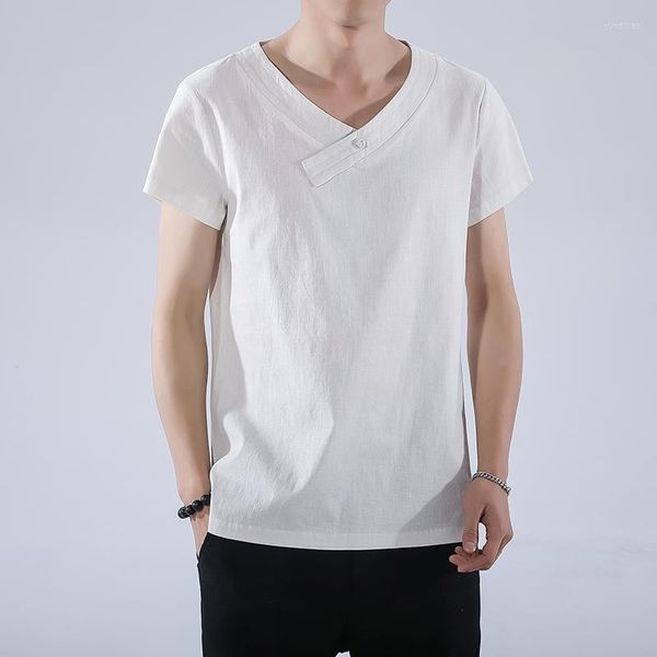 Herren-T-Shirts Schönes Sommer-beiläufiges chinesisches Art-Baumwollleinen-Mann-T-Shirt Streewear Weinlese-Harajuku-T-Shirts Mens-festes männliches Kleidungs-Hemd