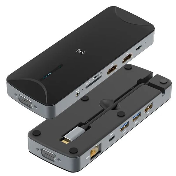 Docking station hub USB C 13 in 1 Lettore di schede USB 3.1 da tipo C a HD VGA TF Lettore di schede RJ45 Audio PD