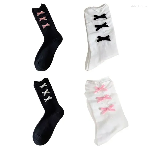 Kadın Socks Womens Diz Yüksek Atletik Düz Renk Orta Tüp Açık Hava Spor Fırfır Buzağı Bowknot