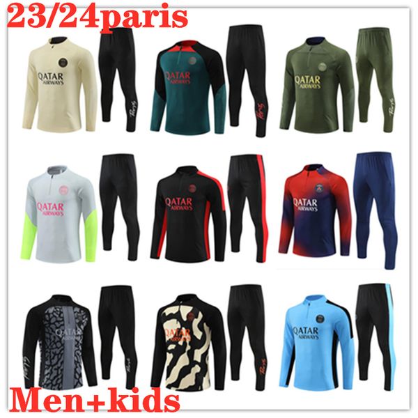 23 24 crianças e homens treino de futebol 2023 2024 MBAPPE terno de treinamento de futebol manga longa jaqueta de futebol kit uniforme chandal Maillot Survetement