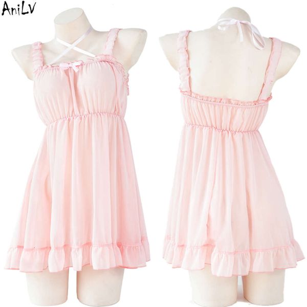 Ani 2022 anime lolita menina chiffon vestido unifrom feminino rosa puro camisola pamas outfits trajes cosplay cosplay