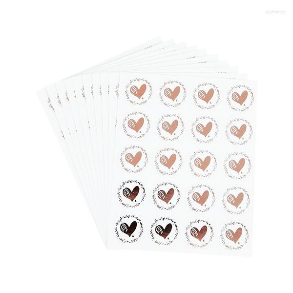 Geschenkverpackung 200 Stück Bronzing Love Heart Aufkleber Rose Gold Runde Aufkleber für Box Label Umschlag Sealing Scrapbook Hochzeitszubehör