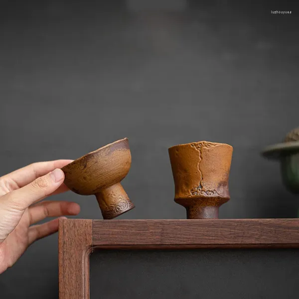 Teetassen, Soße, glasierte Tasse, Retro-japanisches Set aus grober Keramik mit hohem Fuß, kleiner Master-Einzelbecher