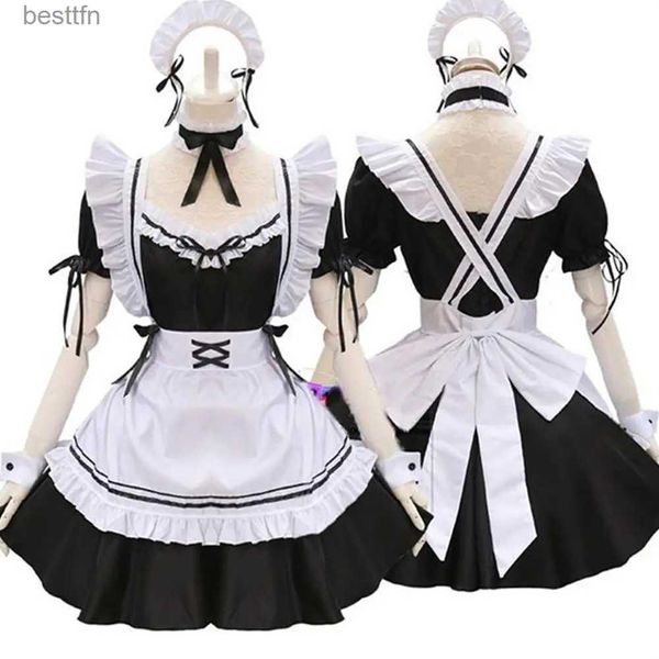 Trajes de anime cosplay bonito empregada vem preto branco avental vestido lolita vestido anime saia longa café vem cosplay camal231101