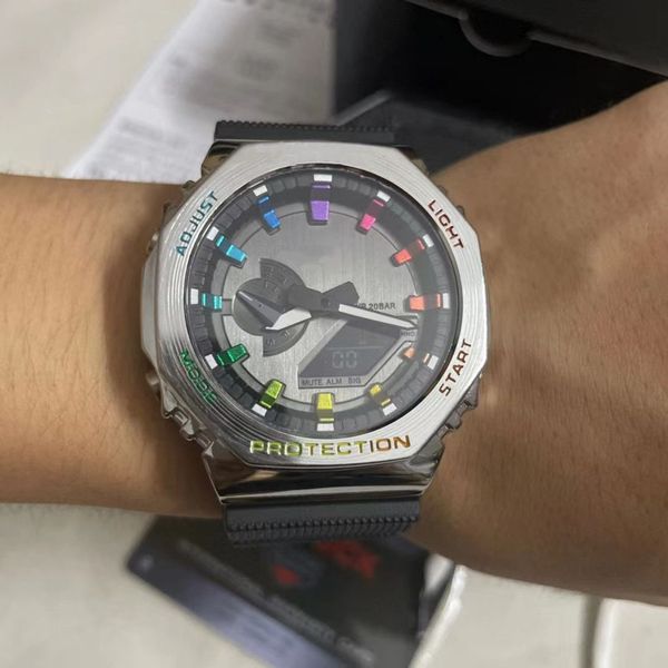 Relógio de choque original ga 18 cores esportes digital quartzo unisex relógio led luz mão automática montagem destacável 2100 nova série carvalho