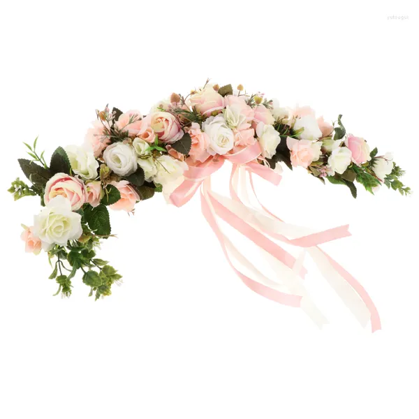 Flores decorativas rosa grinaldas artificiais anel de seda porta de parede lintel encaixe espelho espelho guirlanda pendurada decoração de casamento suporte