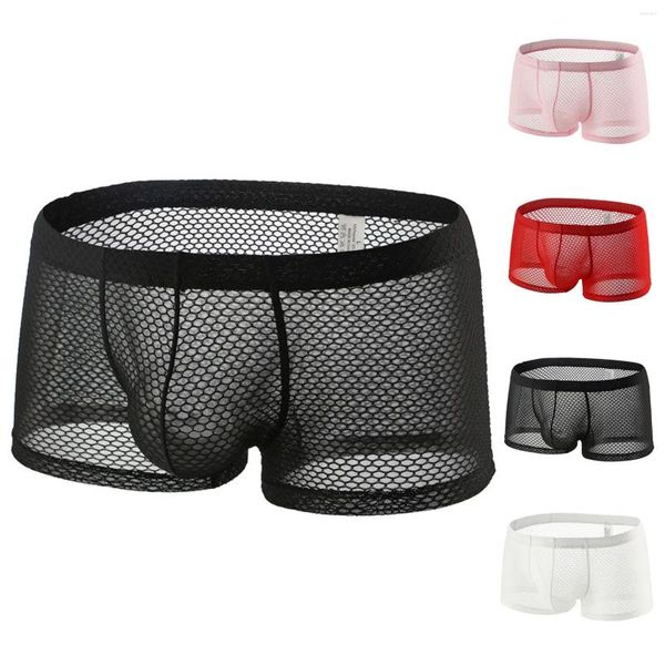 Cuecas masculinas boxer shorts roupa interior malha oco transparente algodão respirável cuecas macias homme boxershorts