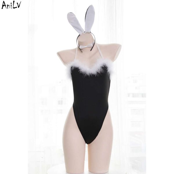 Ani Nachtclub Bar Bunny Girl Pelzigen Body Badeanzug Kostüm Student Kaninchen Einteilige Bademode Uniform Pool Party Cosplay Cosplay