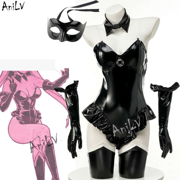 Ani Anime Halloween Night Cat Girl Uniform Cosplay Catwoman Tuta in pelle Maschera Guanti Abiti Costumi