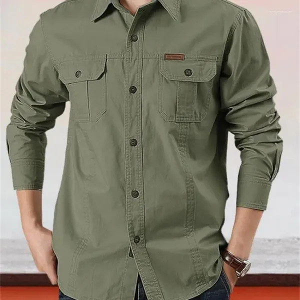 Camisas casuais masculinas de algodão camisa de cor sólida plus size 6xl moda masculina negócios manga longa carga militar