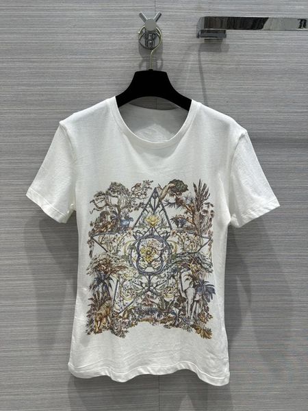 T-shirt da donna 2023 T-shirt da donna stampata con fiore animale in cotone estivo 2023