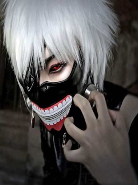 Máscara de alta qualidade Tokyo Ghoul 2 Kaneki Ken com zíper ajustável Máscaras de couro PU Máscara legal Blinder Anime Cosplay Halloween 4581190