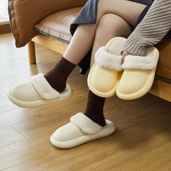 Chinelos UTUNE Shell Quente À Prova D 'Água Mulher Removível Forro de Pelúcia Casa Sapatos de Inverno Fácil de Limpar Casual Grosso Soft Sole Slides