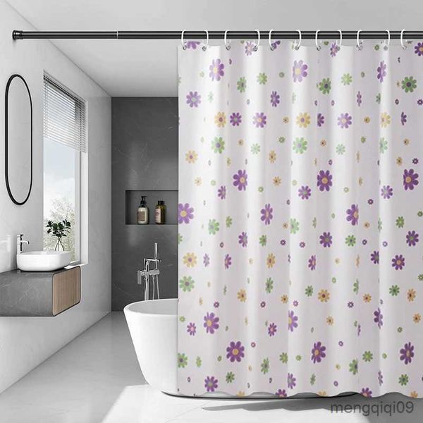 Занавески для душа, высококачественные элегантные фиолетовые цветы, занавеска для душа с водонепроницаемыми устойчивыми шторами, занавеска для ванной комнаты R231101