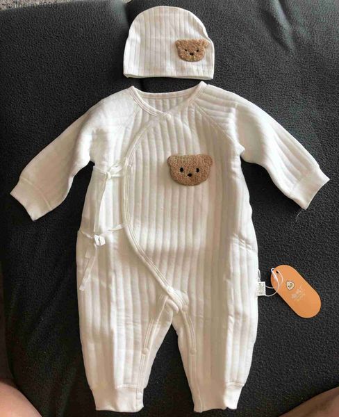 Macacões Urso Macacões de bebê com chapéu Macacão de algodão para crianças para meninos meninas mangas compridas Macacões de bebê macios e respiráveis pijamas de uma peça L231101