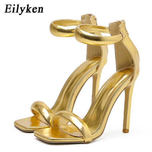 Top Sommer Silber Gold Peep Toe High Heel Sandalen Sexy Schnalle Knöchelwickel Damen Club Damen Stripper Schuhe 230306