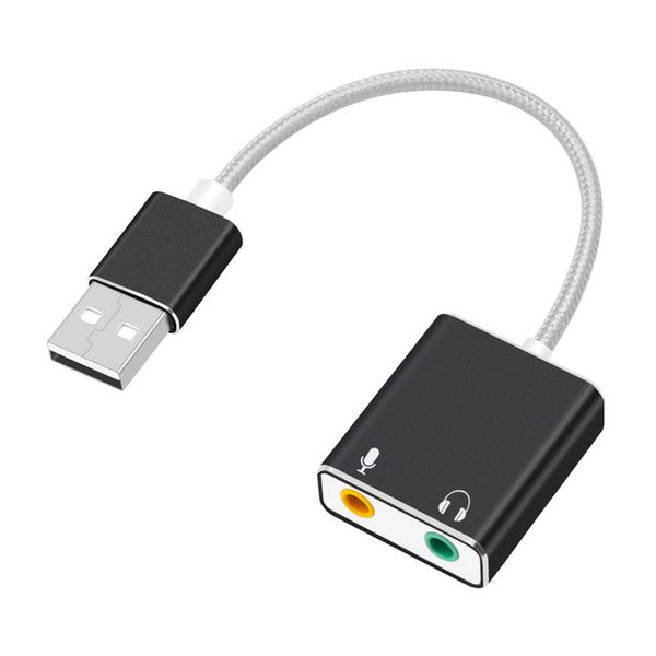 Placa de som externa para laptop, liga de alumínio, usb 2.0, virtual, 7.1 canais, adaptador de áudio, fio para pc com pacote de caixa