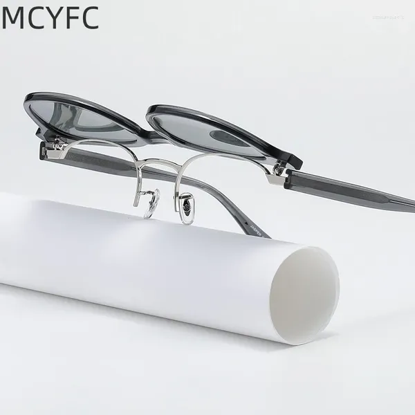 Sonnenbrille MCYFC Acetat Metall für Frau Oval Clip Cover Sun Brillen Männer Schwarz Grün und Tee Antireflexbrille