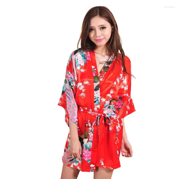 Mulheres Sleepwear Chegada Vermelho Feminino Impresso Floral Kimono Vestido Vestido Estilo Chinês Rayon Robe Nightgown Flor S M L XL XXL XXXL 20230401