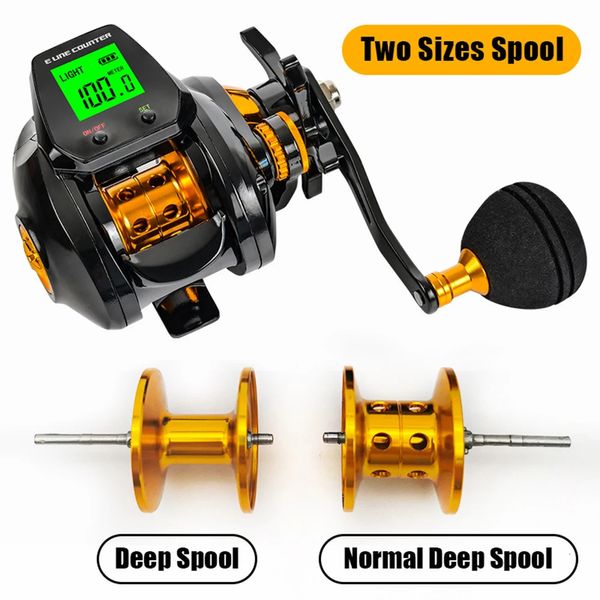 Baitcasting Reels Перезаряжается 7,2 1 цифровой рыбацкий катушка с точной линейной стойкой с большим дисплеем. Укусовая тревога, подсчет рыбного ролика 335