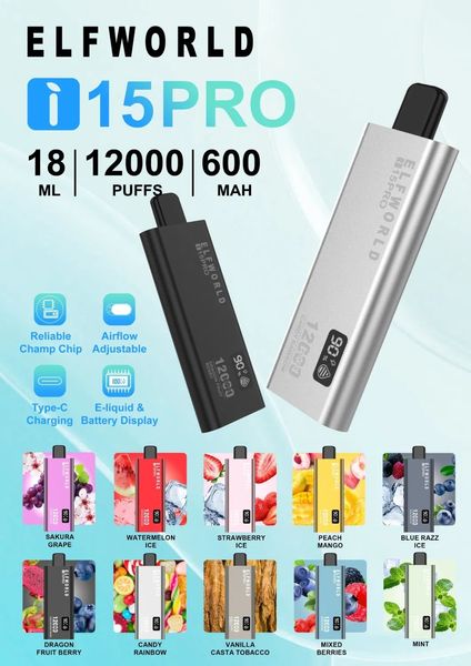 New Elf World I 15 PRO 12000 Puffs com um pedido gratuito dos mais novos cigarros eletrônicos descartáveis I 15 New Coming Business Style