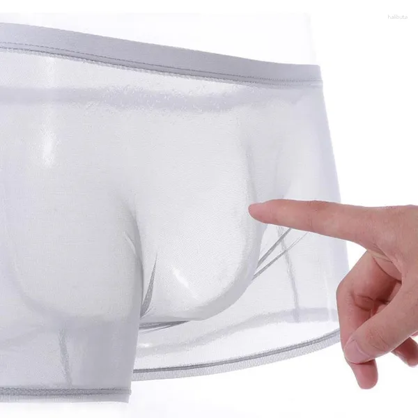 Cuecas ultra-finas dos homens roupa interior transparente boxershorts masculino malha desliza hombre calcinha boxer shorts confortáveis masculinos