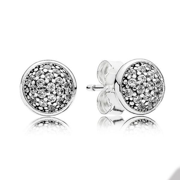 Серьги-гвоздики Sparkling Pave Disc для Pandora Real Sterling Silver Hip Hop дизайнерский набор сережек Ювелирные изделия для женщин Мужчины Подарочная серьга Girlfriend с оригинальной коробкой