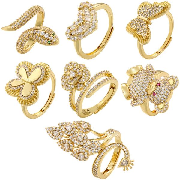 Обручальные кольца ZHUKOU Bear для женщин, открывающиеся в виде бабочки, мужское кольцо с фианитом, 7 стилей, парные кольца, ювелирные изделия оптом VJ495 231101