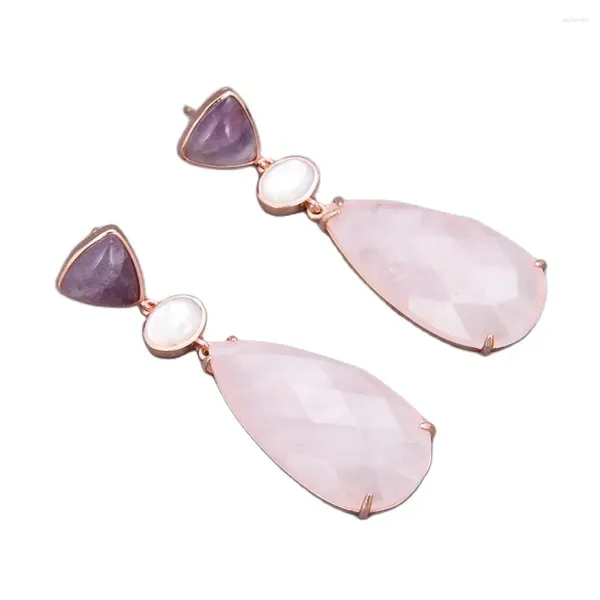 Brincos pendurados Guaiguai Joias Natural Roxo Ametista Lágrima Rosa Quartzo Branco Shell Gota