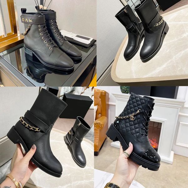 Designer-Stiefel Australische Modemarke Luxus-Lederstiefel Kettenreißverschluss Dicker Absatz Flache Stiefel Schwarz Weiß Professionelle Lederstiefel Martin-Stiefel