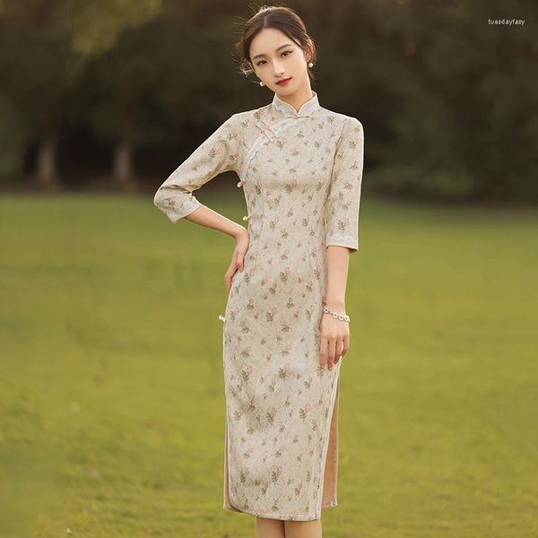 Roupas étnicas antigas shanghai cheongsam vestido longo diariamente 2023 primavera retro melhorado em estilo chinês bordado de padrão qipao