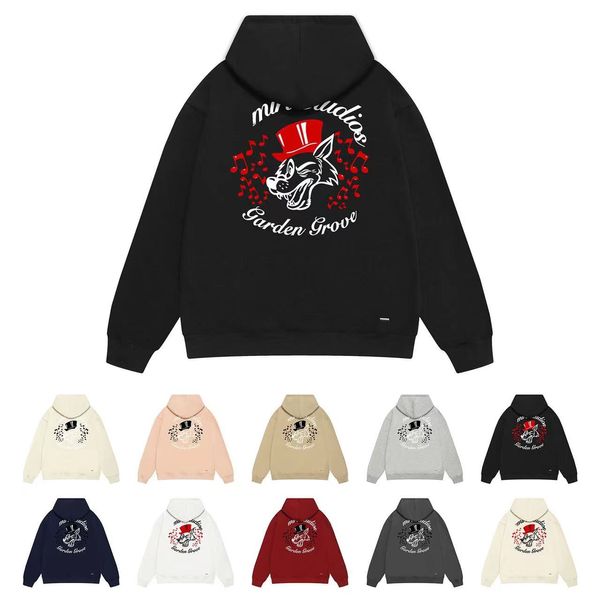 Designer hoge hoed Grote grijze Wolf print veelkleurige hoodie met lange mouwen straat losse puur katoenen hoodie mannen en vrouwen hetzelfde