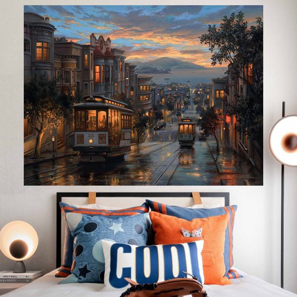 Anime giapponesi Street Town Background Wall Cloth Cloud Room Bedside Hanging Cloth Dormitory Bedroom Decoration Simple Tapestry diamond art club