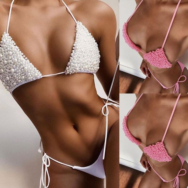 Costumi da bagno da donna Donna 2023 Fasciatura a fascia da donna Costume da bagno bikini a tre punti con perline