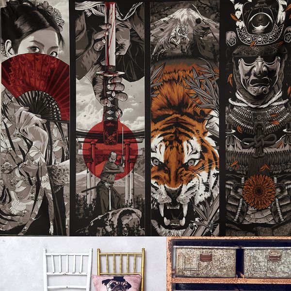 Ukiyoshi Tiger Warrior Tattoo Tattoo Bar Poggiatesta giapponese Decorazione Hanging Cloth Curtain Wall Panno Sfondo Panno Tapestrymandala art