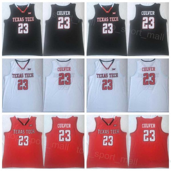 Jerseys de estrela do Texas Tech Star 23 Jarrett Culver College Basketball Camisa Universidade da Team Color Color Preto Branco Vermelho Para Fãs do Esporte Respirável Algodão Pure NCAA