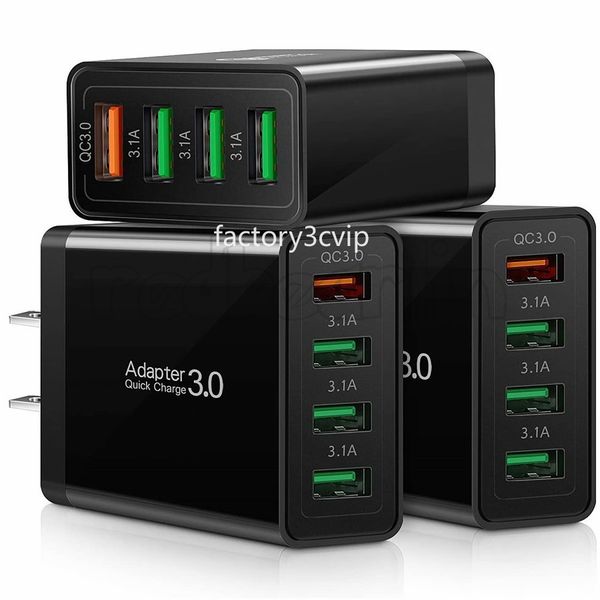 Быстрое зарядное устройство 30 Вт, настенные зарядные устройства USB, 4 порта, адаптер питания для быстрой зарядки, ЕС, США, для Ipad Iphone 7, 8, 11, 12, 13, 14, Samsung s11 s20 F1