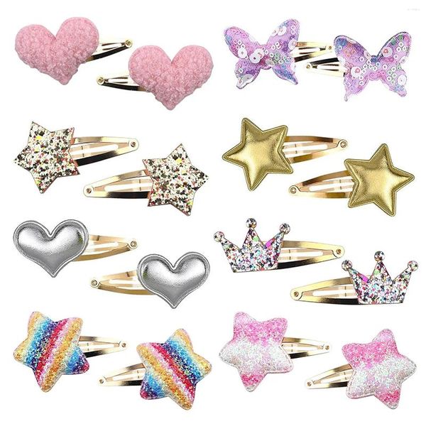 Accessori per capelli Confezione da 16 clip per ragazze Mollette per bambini a forma di stella/corona/cuore/farfalla Simpatiche spille in metallo scintillanti