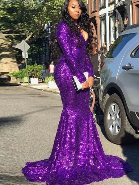 Abito da sera sirena di paillettes di glitter 2024 V CORCHE GIRL BLACK GIORNI PURPLE DONNE FORMALE PLASS PROGE PROG ABBIETTO COMPLEANNO COMPLEANNO ROBE DE HAIREE