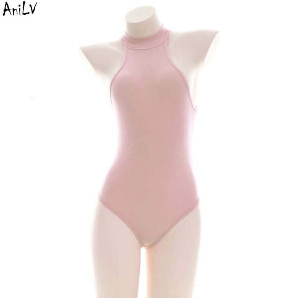 Ani Cute Loliat Girl Pink Tight Leotard Einteiliger Badeanzug Kostüm Sommer Strand High Neck Bodysuit Bademode Uniform Cosplay Cosplay