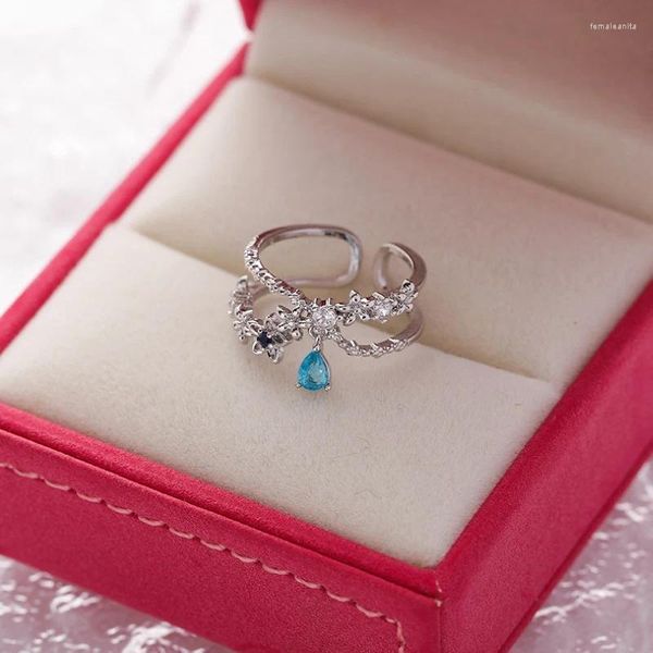 Cluster Ringe Einfache Wassertropfen Ring Frauen Weibliche Niedliche Blume Finger Romantisches Geburtstagsgeschenk für Freundin Mode Zirkon Stein Schmuck